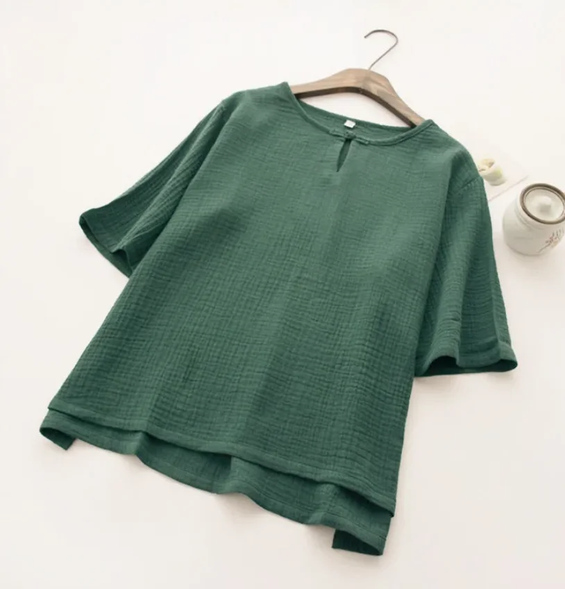 Plus size Blusas Femininas Chinese style vintage cotton linen half sleeve shirts Prairie Chic casual Blouses top mujer