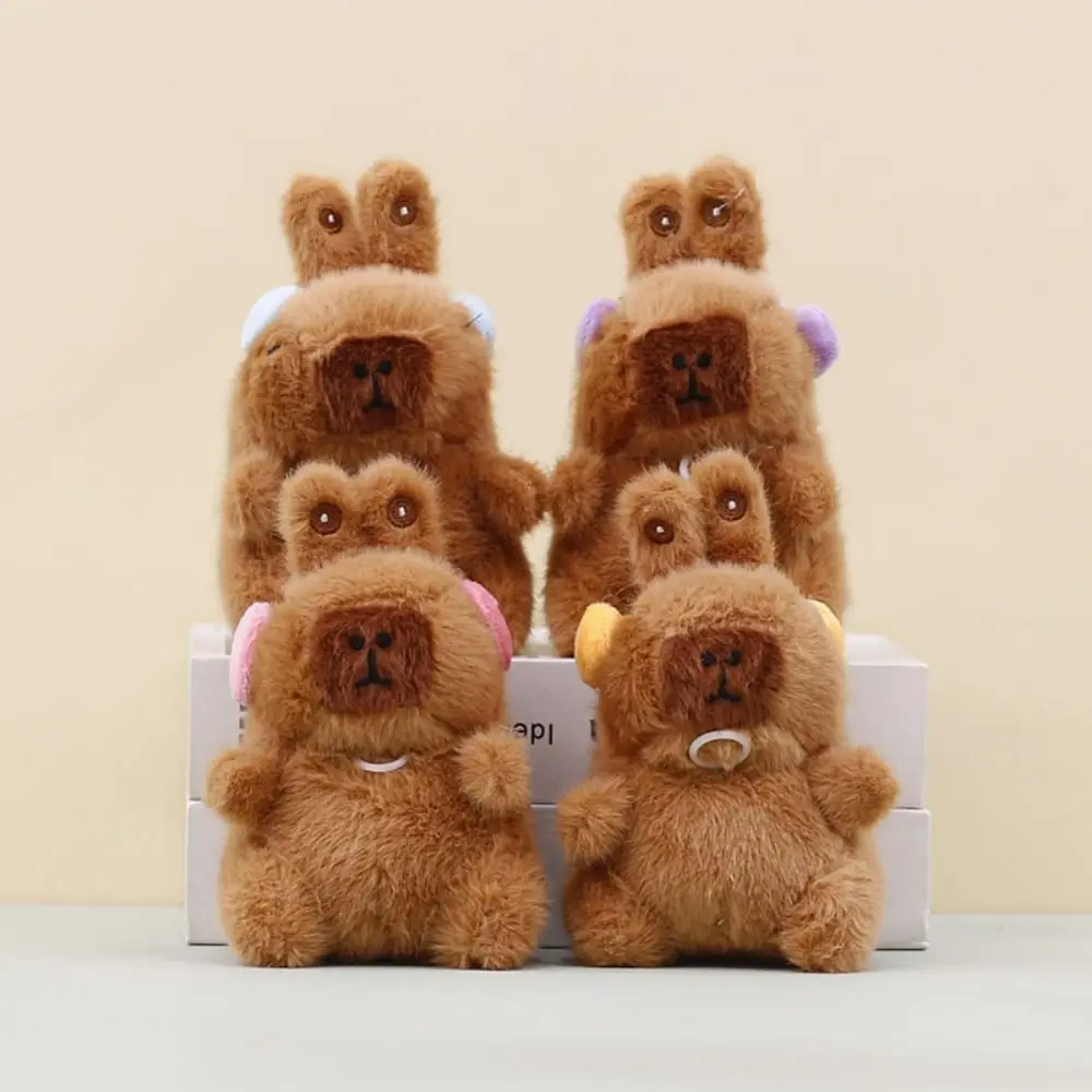 

Funny Capybara Plush Pendant Movable Bunny Ears Brown Capybara Plush Keychains Pull Rope Cartoon Animal Capybara Plushie Doll