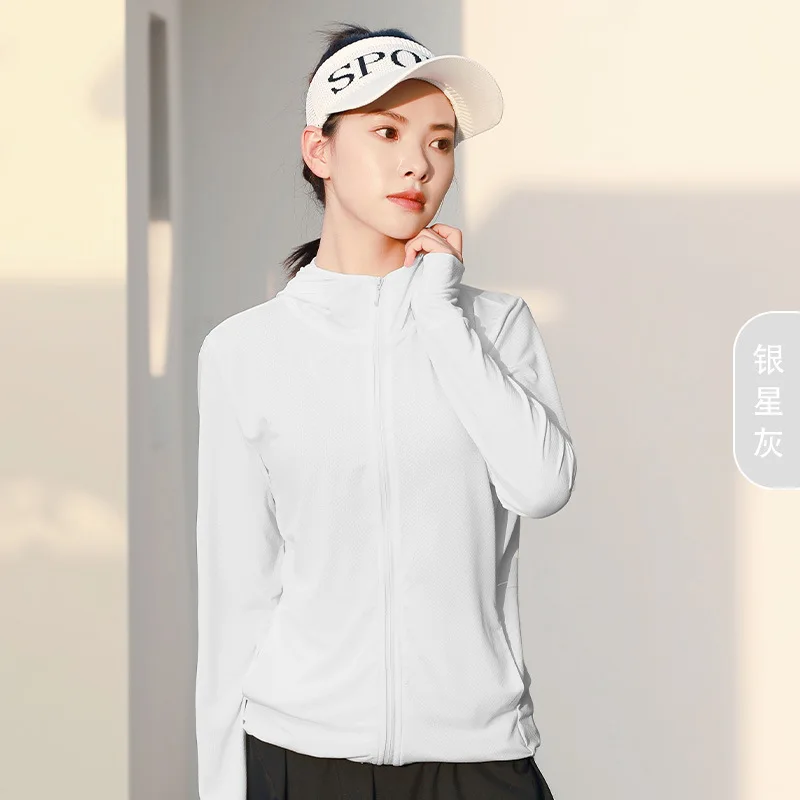 Women Lightweight Hooded UV Protection Jacket Jacquard Breathable Long Sleeve Outdoor Sun Protection Coat