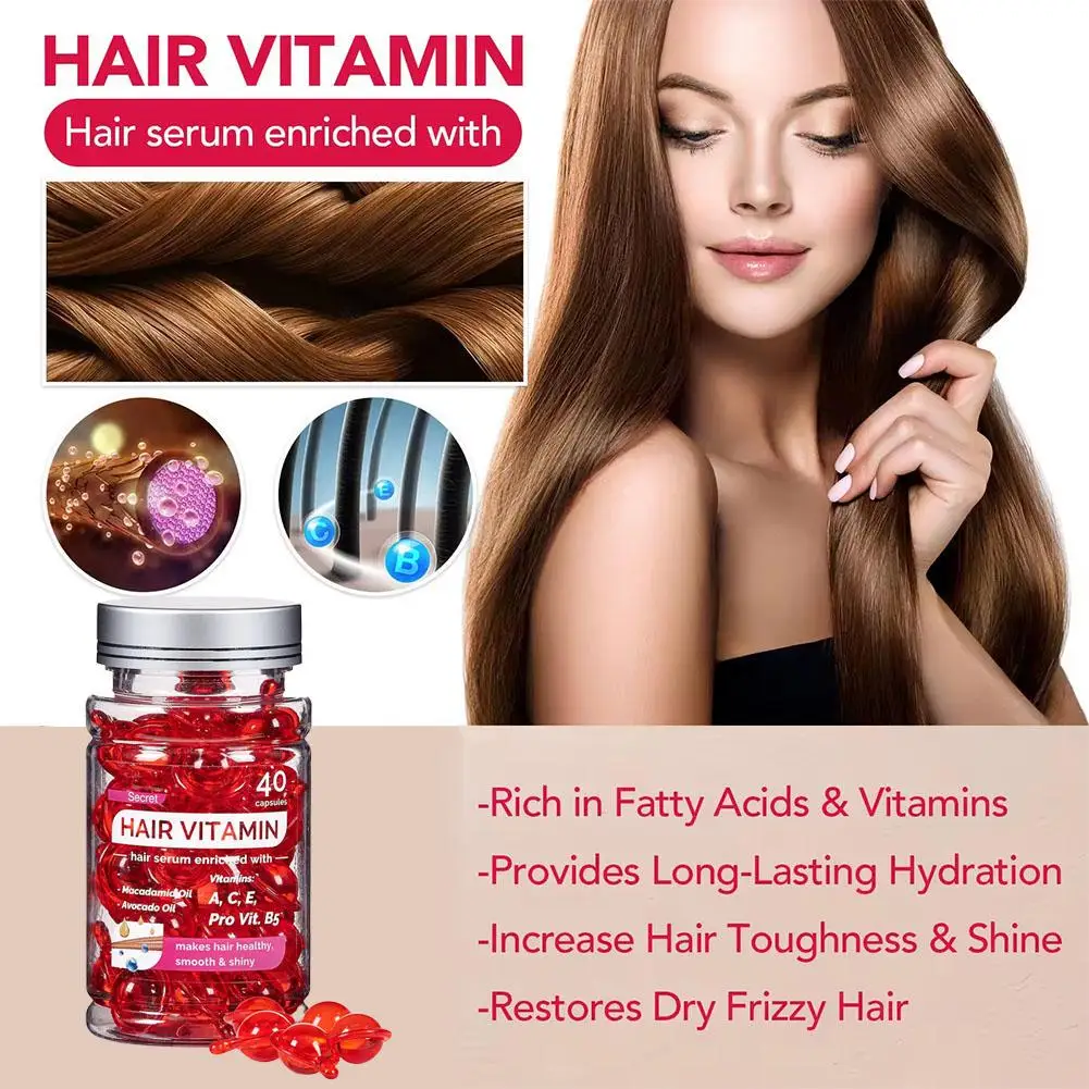 40pcs/Set Vitamin Leave-In Hair Care Essential Oil Capsules  Moroccan Nut Oil Hydrating Anti Friz Smooth Hair Care Conditioner