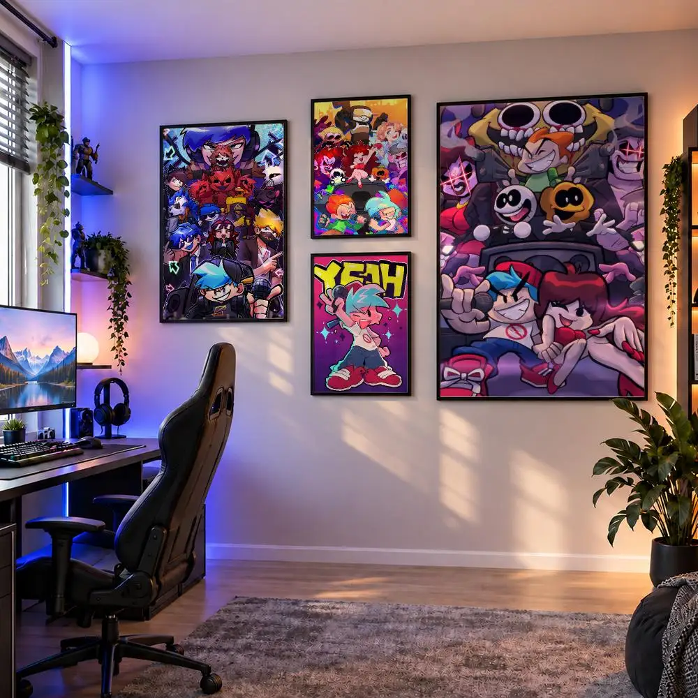 Game Friday Night Funkin FNF BF Poster Wall Art PP Waterproof HD Self Adhesive Modern Home Decor Living Room Apartment Gift