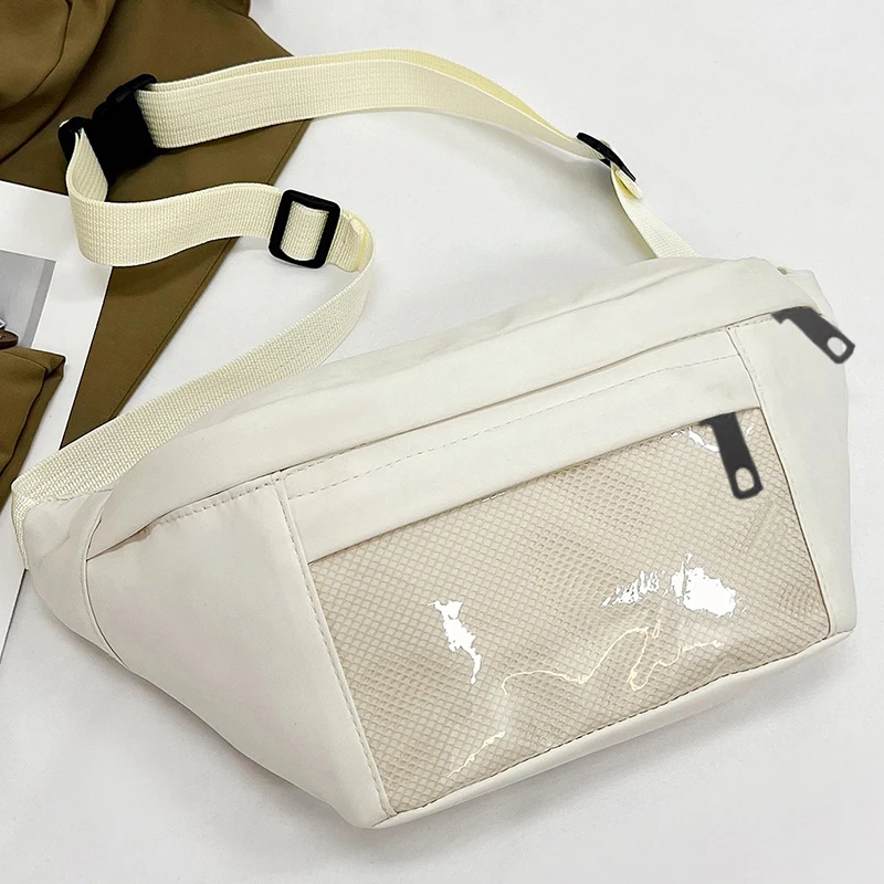 Chic Transparent-pocket Sling Bag for Daily Outings Stylish Multi-color Adjustable-strap Lightweight Casual Functional Purse