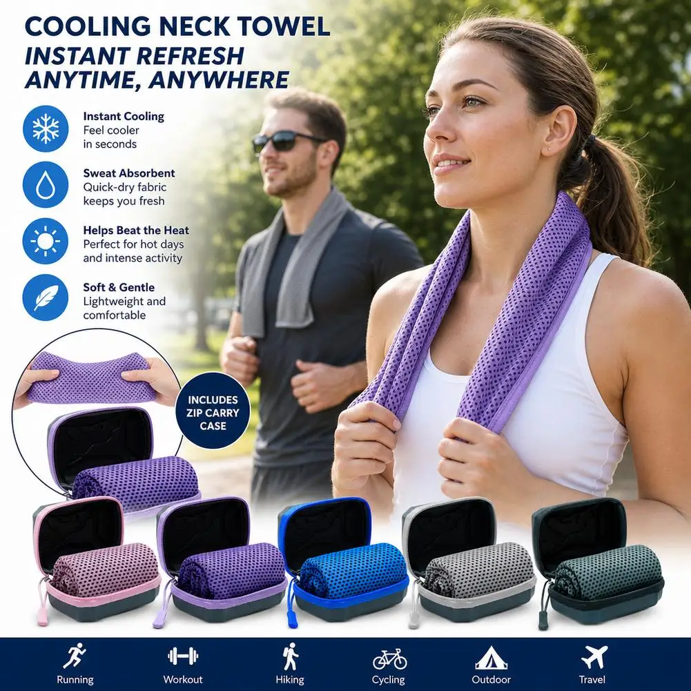Cooling Towel 12x31 Inch Quick Drying Sports Ice Neck Wrap with Storage Box for Summer Gym Workout Running Beach Golf Travel