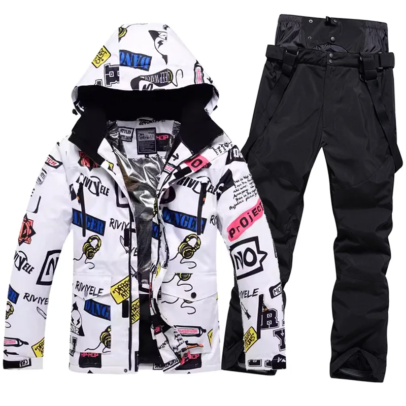 Men Women Snow Suit Wear -30 Warm Snowboard Clothing Sets Winter Outdoor Sports Waterproof Costume Ski Jackets and Strap Pants