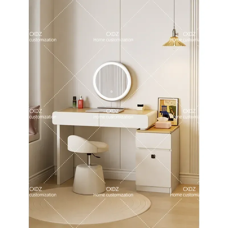 Small apartment dresser bedside table integrated with lock bedroom storage cabinet cream white household makeup table study