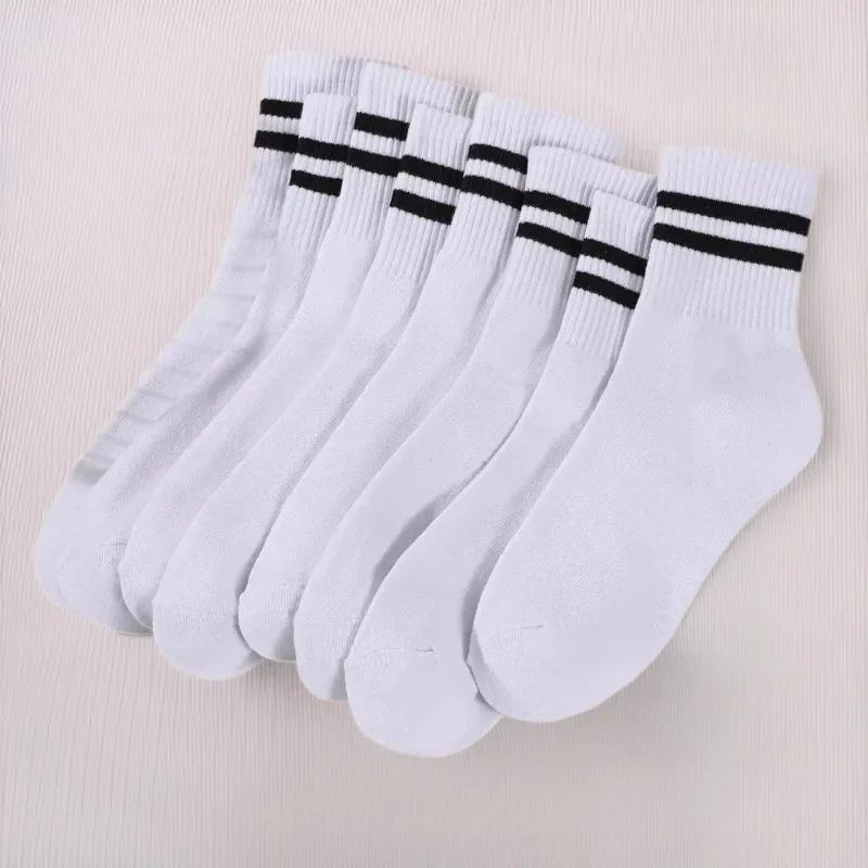 Two bar striped mid tube socks for both men and women, college style pile socks, versatile for spring and summer