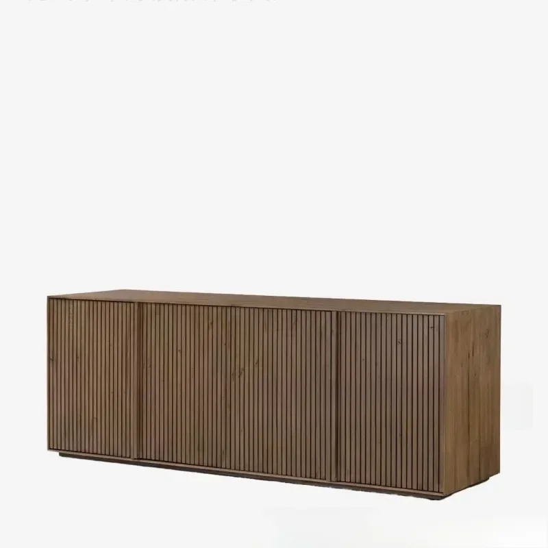 Nordic black walnut all solid wood TV cabinet modern simple small apartment living room grille retro floor cabinet