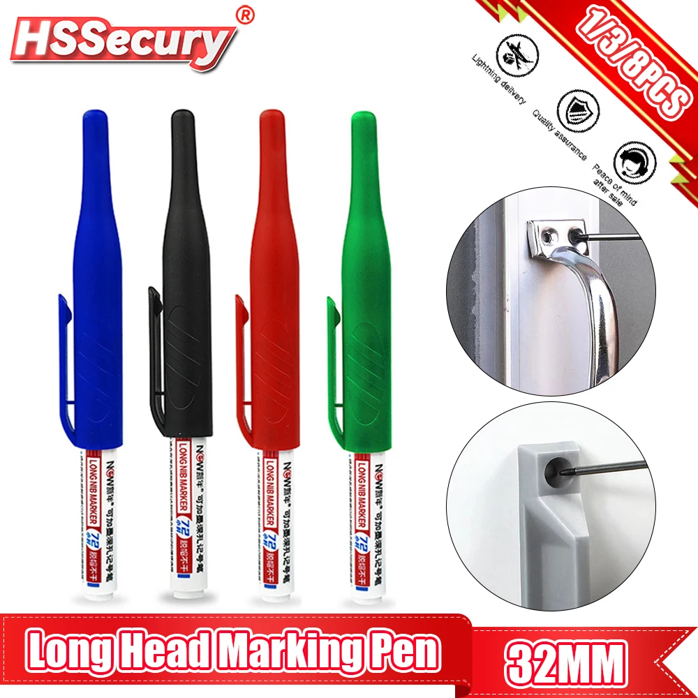 

1/3/8pcs Long Head Marking Pen 32mm Special Marking Pen for Multi-purpose Deep Hole Waterproof for Bathroom Carpentry Decoration