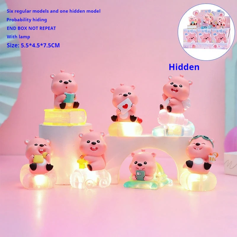 6pcs Sanrio Dopamine Luminous Beaver Loopy Blind Box Children'S Toys Kawaii Desktop Ornaments Birthday Gifts Gifts Prizes