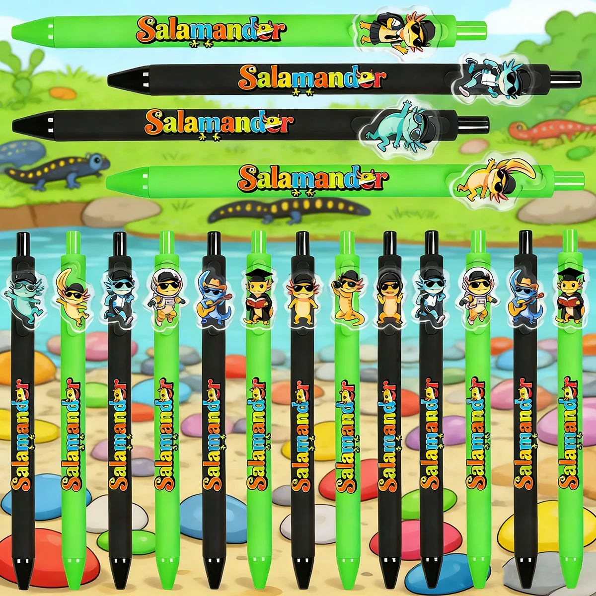 

11/17 PCS of lightweight and portable ballpoint pens with axolotl patterns that can be put in a pocket for easy travel