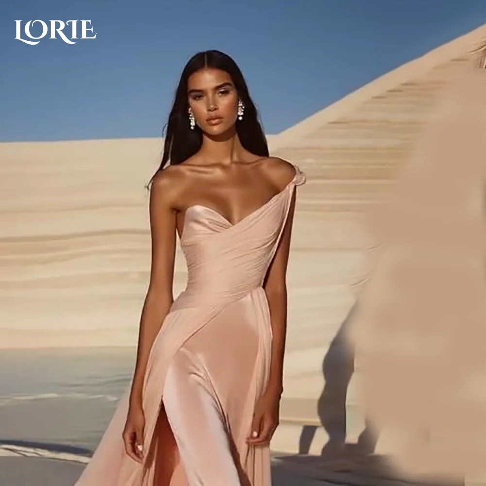 

LORIE Modest Crepe Saudi Evening Dresses Elegant One Shoulder Sexy Chiffon A-Line Pleat Prom Gown Mermaid Party Dress Customized