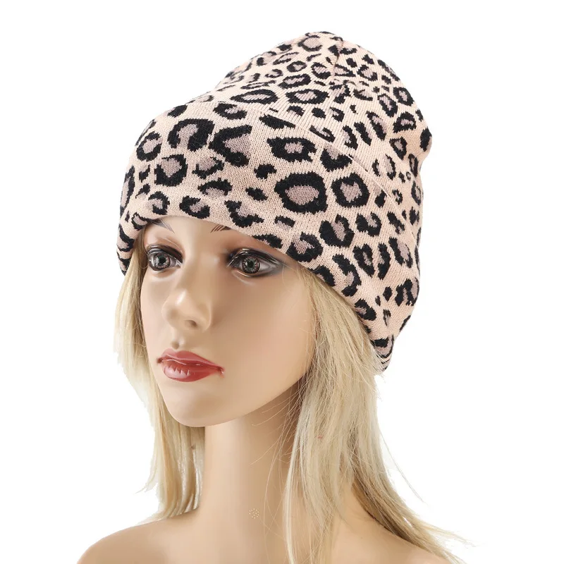 Europe fashion winter knitted hat women outdoor beanie warm leopard print cold hat with thick ear protection knitted hat men