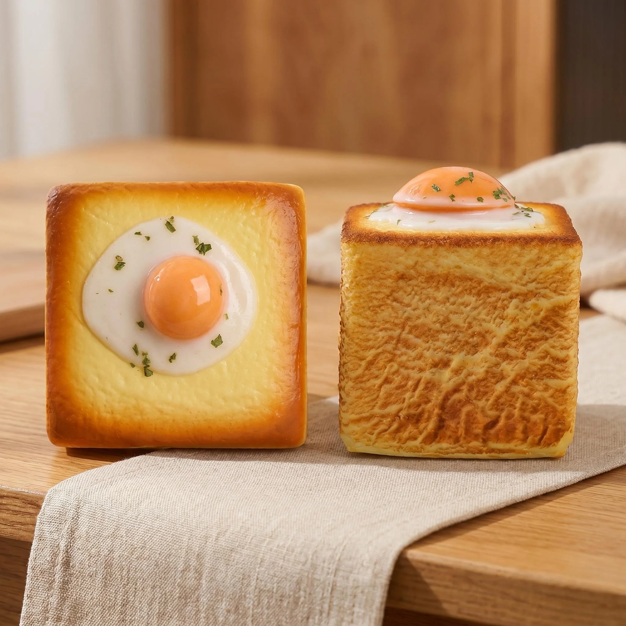 Fried Egg Toast Cube Squishy Toy Slow Rising Fidget Toy Stress Relief ASMR Decompression Anti Anxiety Desktop Prank Novelty Gift
