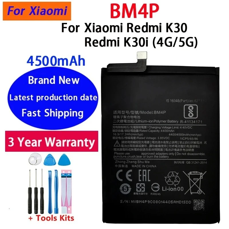 100% New BM4P 4500mAh Battery For Xiaomi Redmi K30 K30i 4G 5G High Quality  Phone Replacement Batteries Bateria Batterij+Tools