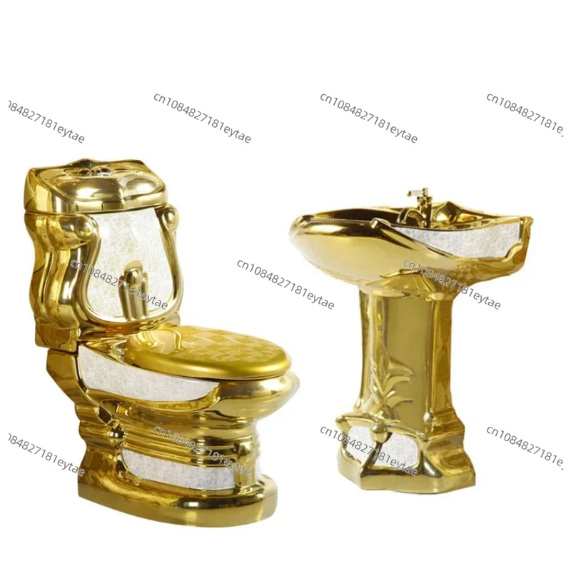 vintage ceramic washdown two piece toilet bowl color bathroom sink gold toilet seat golden toilet set