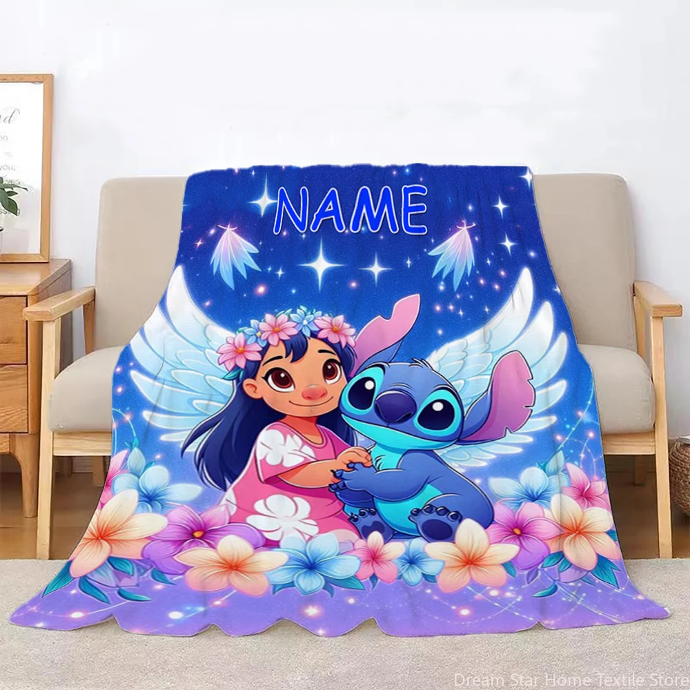 Customized Name Personalized Blanket,Disney Stitch Print Blanket for Sofa Bed Cover Blanket Suitable for Birthday Christmas Gift