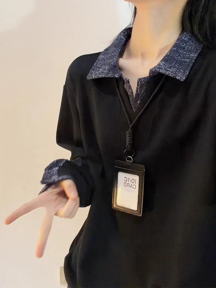 الأمريكية Sle طويلة Sve V-Ne Fce اصطف الرجال تي شيرت الخريف عالية تصميم تحسس اللون Blo الوزن الثقيل زوجين هوديي #4