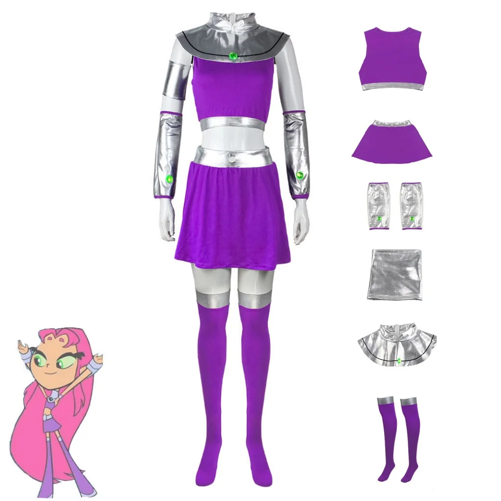 Anime Starfire Teen Cos Titans Cosplay Kostuum Super Cos Held Jumpsuit Zentai Bodysuit Halloween Sexy Vrouwen Feest Outfits