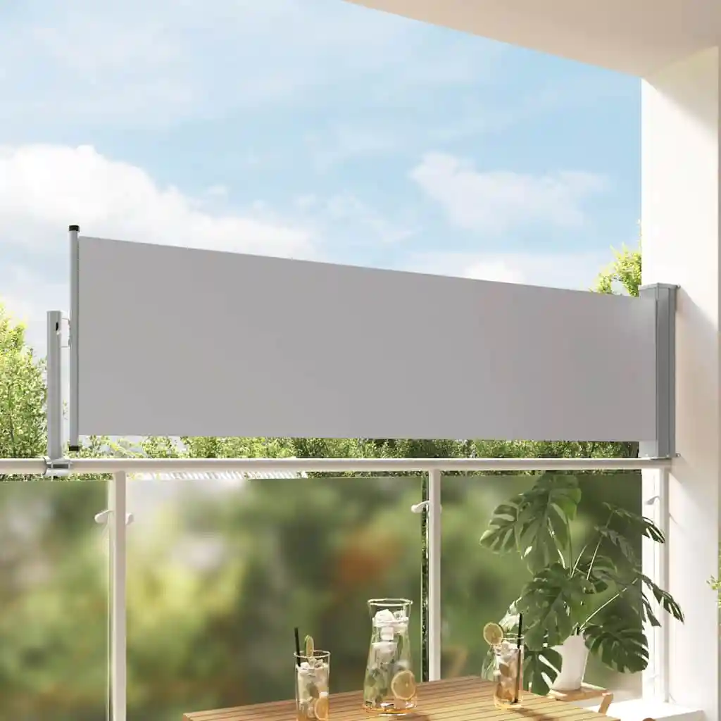 Einziehbare Seitenmarkise 80x300 cm Grau Garten-Sichtschutz Windschutz Seitenbarriere für Terrasse Balkon Außenbereich Raumteiler