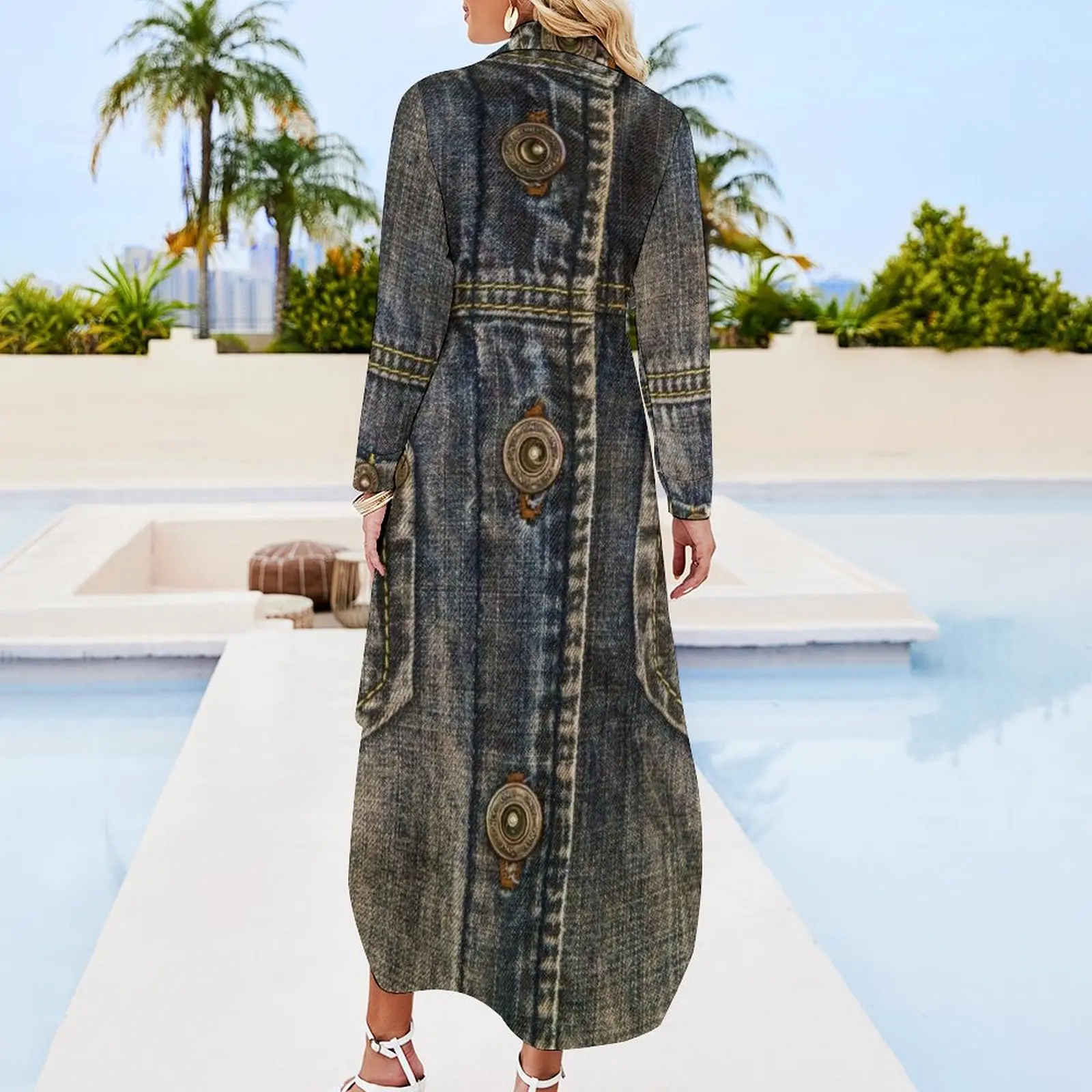 Two pocket denim Long Sleeved Shirt Dress Women's clothing wedding dresses for parties Dance dresses