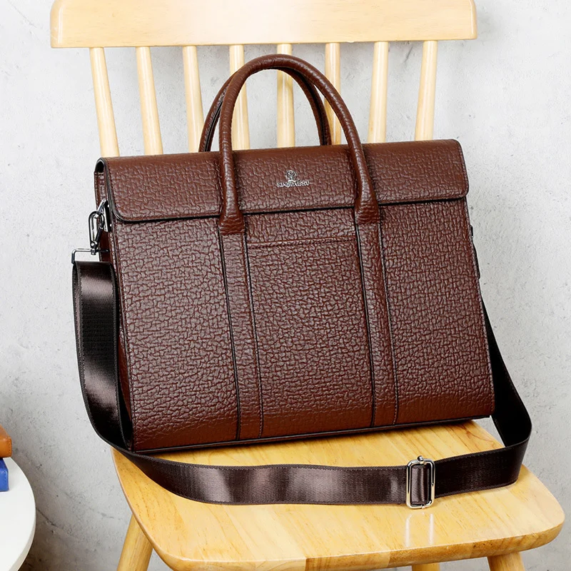 Luxury Genuine Leather Men's Briefcase Vintage Laptop Computer Bag Large Capacity Handbag Business Male Shoulder Messenger Bag