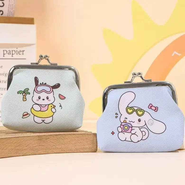 Hello Kitty Cinnamoroll My Melody PU Leather Mini Handbag Cute Kuromi Buckle Coin Purse Earphone Storage Bag Gifts Toys