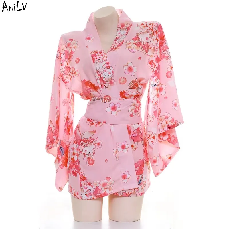 AniLV Kimono Yukata Series Japanese Anime Hot Spring Sakura Bathrobe Pajamas Outfits Cosplay Costumes