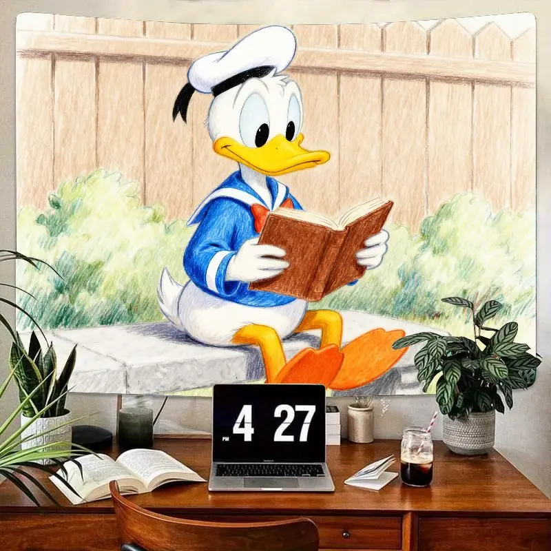 

1 шт., гобелен с изображением Дональда Дака читает Диснея, современный полиэстер, настенное искусство для гостиной, спальни, детской комнаты, декор, подарок для фанатов