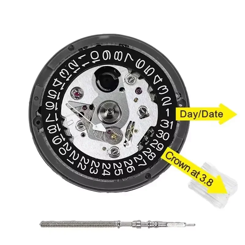 Japanisches Original-NH35-Uhrwerk, Krone bei 3,8, 3, 6, Nh35A mit schwarzem Datum, automatische mechanische Uhr, Zifferblatt, Mods, Reparatur, Uhrmacher