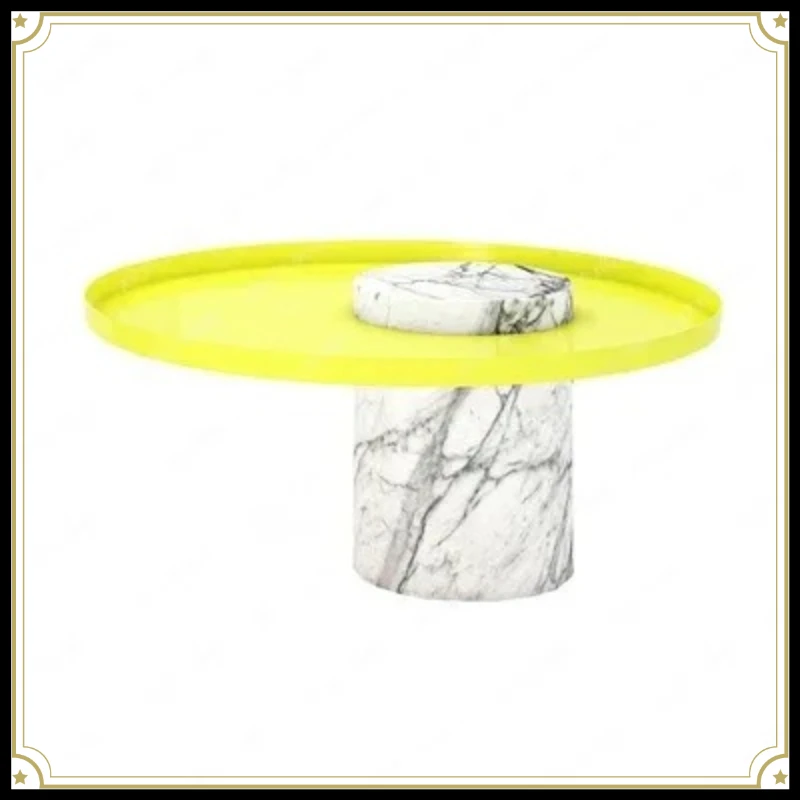 X-S Round Marble Column Metal Tray Coffee Table High And Low Combination Personalized Fashion HG