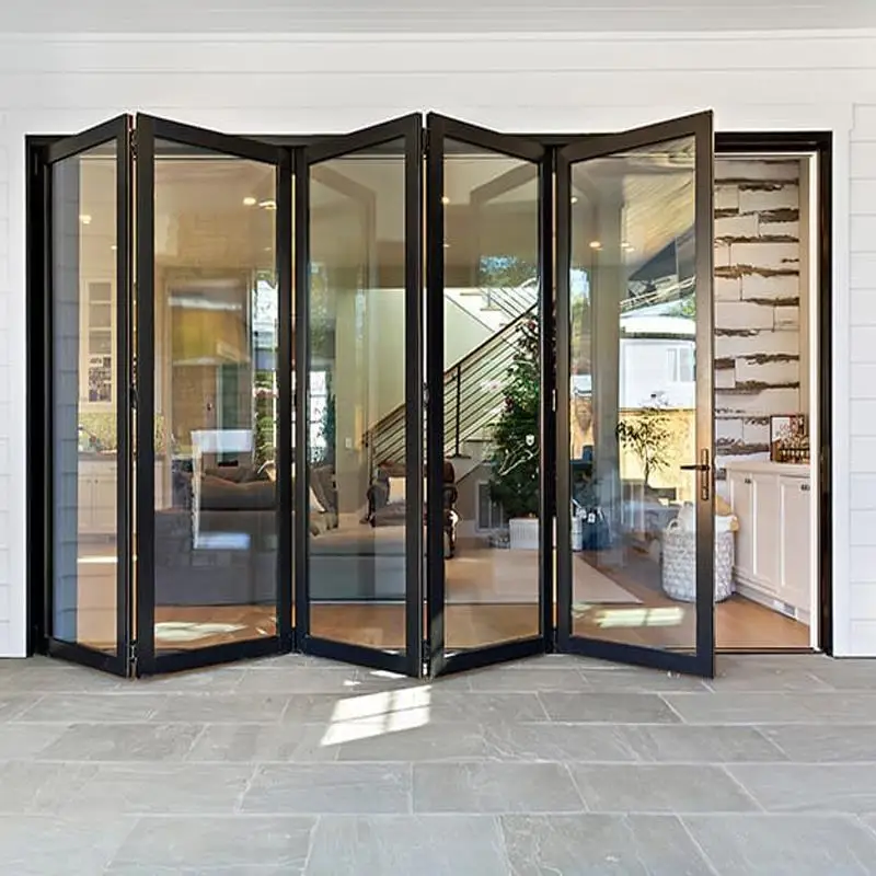 Multi Panel Integrated Accordion Door Tempered Glass Patio Bifold Doors Modern Exterior Soundproofing Aluminum Folding Doors