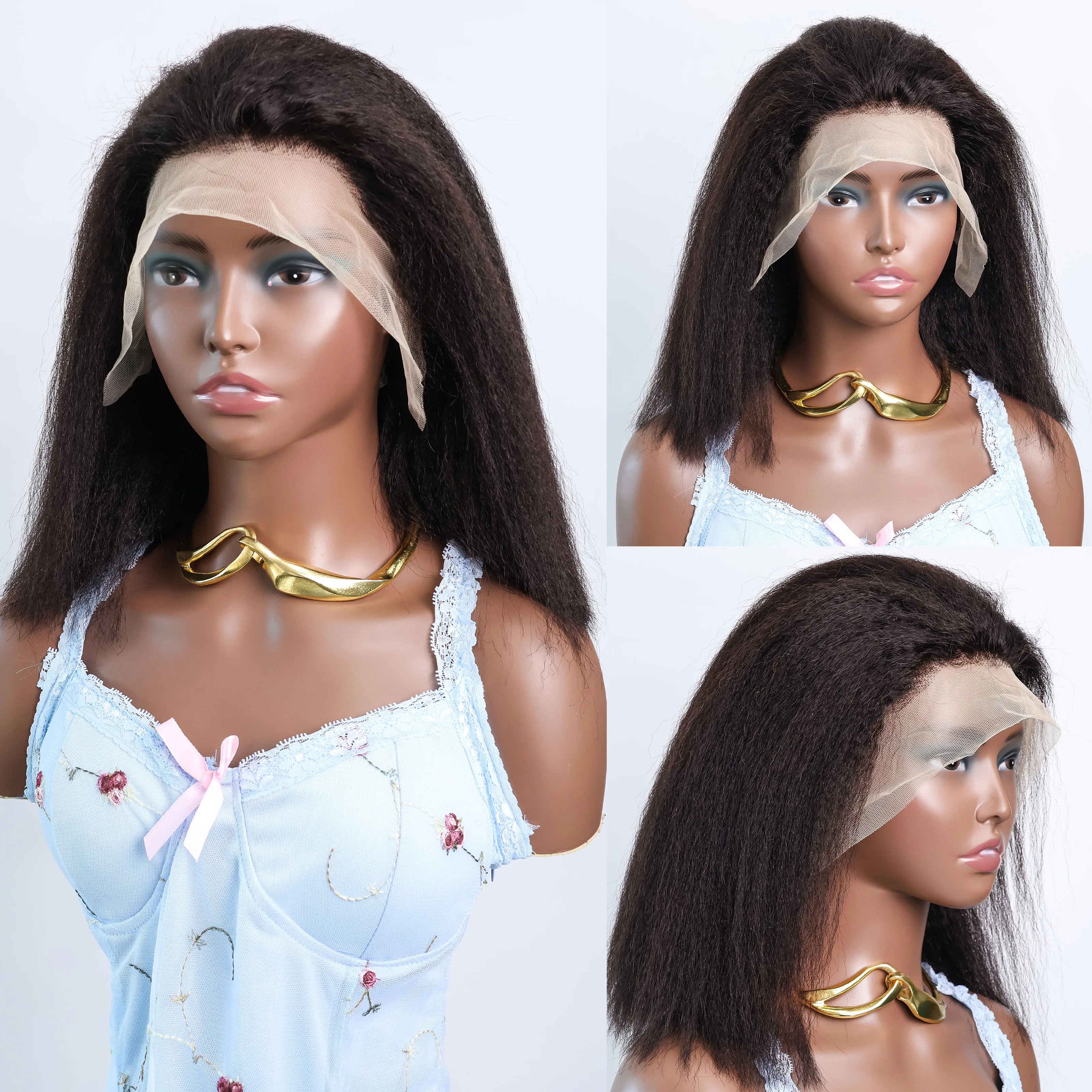 Kinky Straight 13x4 Full Lace Front Human Hair Wig Brazlian Natural Black Short Yaki Bob Wigs For Women Pre Plucked 200% Density