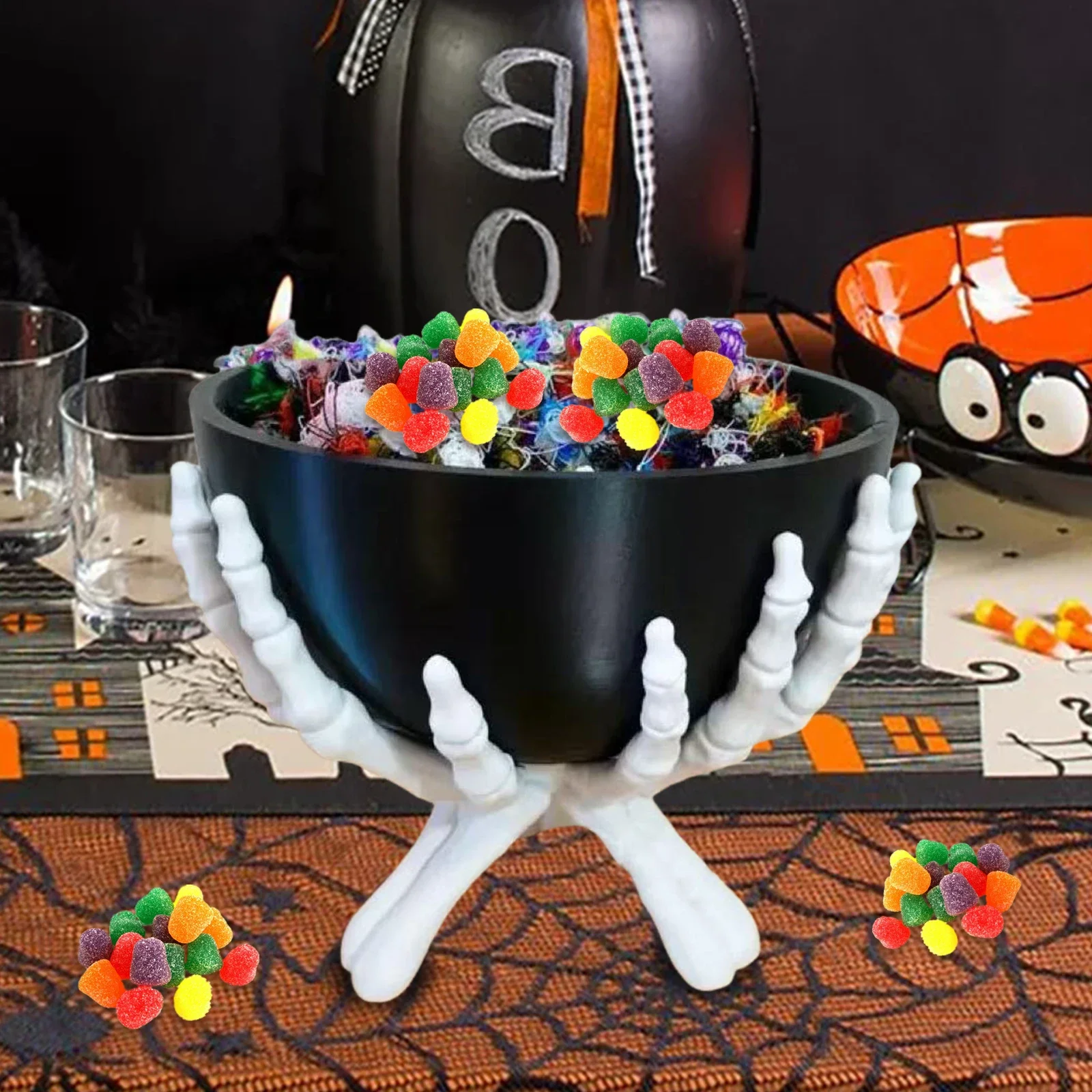 هالوين وعاء الحلوى القوطية الهيكل العظمي الأيدي الحلوى تخزين حامل متعدد الوظائف هالوين حامل مُنظِم ديكور المنزل مخيف #5