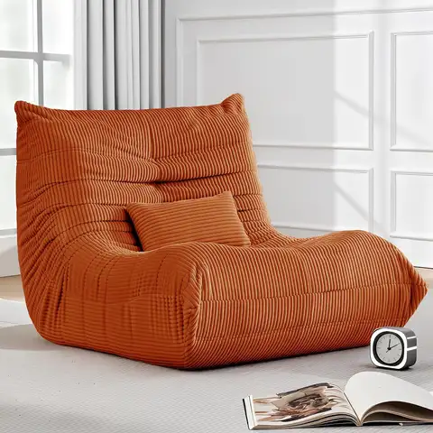 Bean Bag Chair for Adults, Giant Bean Bag Chairs with Lumbar Pillow, Oversized Corduroy Memory Foam Boneless Chair with High-Reb