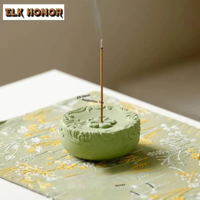ZAEYORIA Matcha Green Floral Ceramic Teapot Cover Holder Incense Burner Cover Frame Lid Bracket Zisha Pot Lid Shelf Teaware