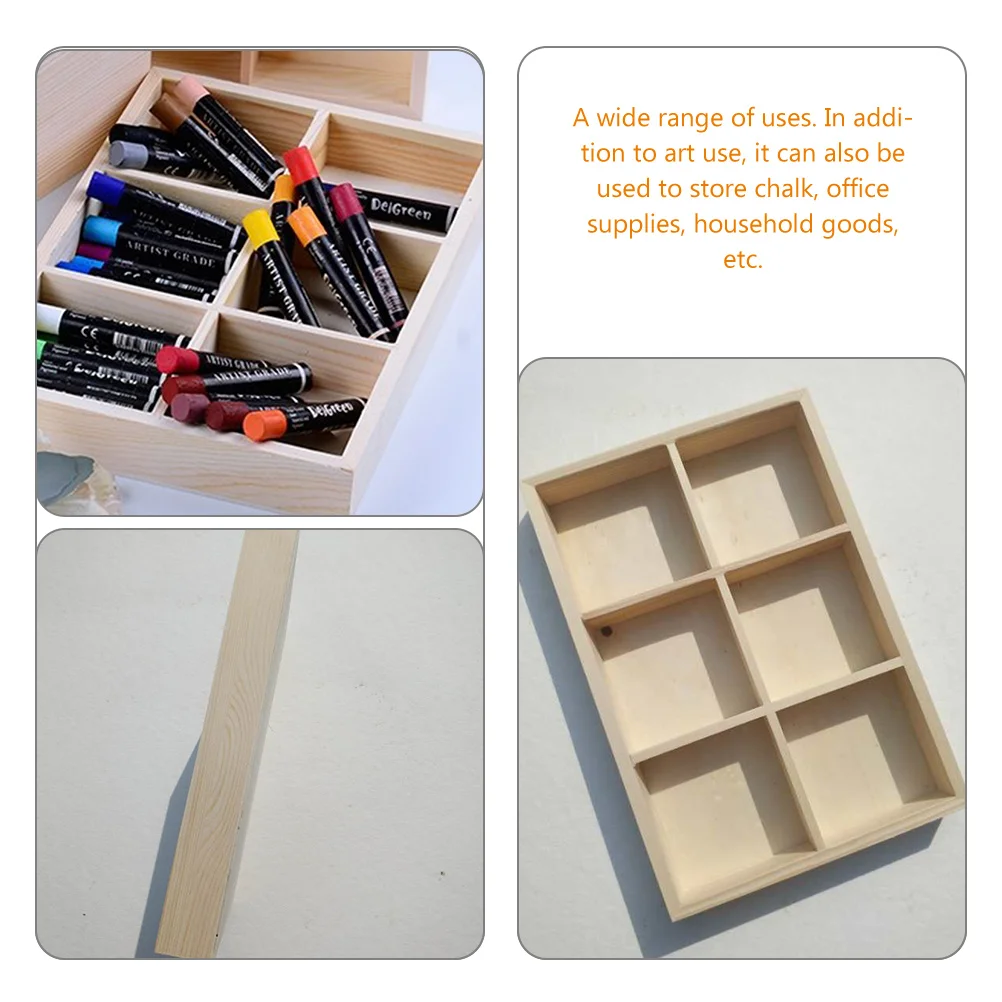 

Pigment Storage Box 6-Grid Portable Wooden Organizer Compact Multi-Functional Painting Tool Storage Case Crayon Holder