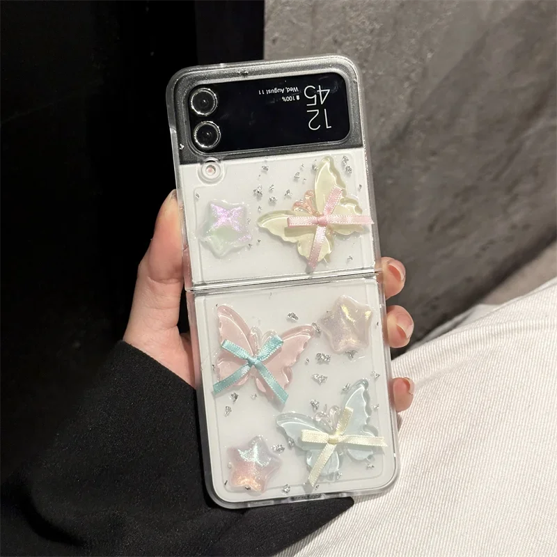 

Чехол для телефона Samsung Galaxy Z Flip 3 4 5 6, 3D браслет с бантом и бабочкой, противоударный чехол