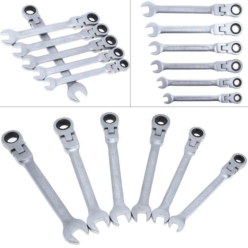 

Combination Spanner Set 6pcs 8mm-13mm Adjustable Ratchet Wrench Flexible Ratchet Gear for Installation / Maintenance