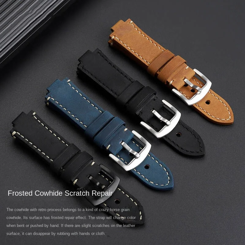 24-12mm raised cowhide strap for Oris diving watch AQUIS series 7730 7740 7733 frosted lea-ther watchband men\'s bracelet