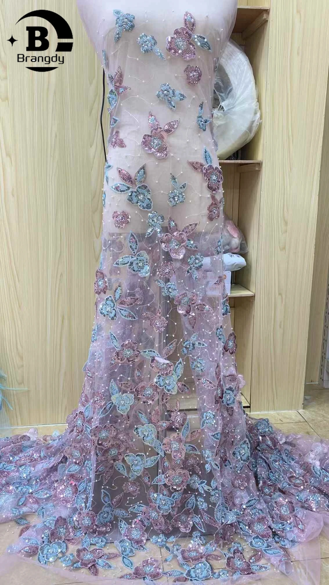 Lo último en tela de encaje con cuentas y bordado Floral africano 3D, vestido de boda de fiesta de encaje de tul con lentejuelas nigerianas francesas de alta calidad 2025