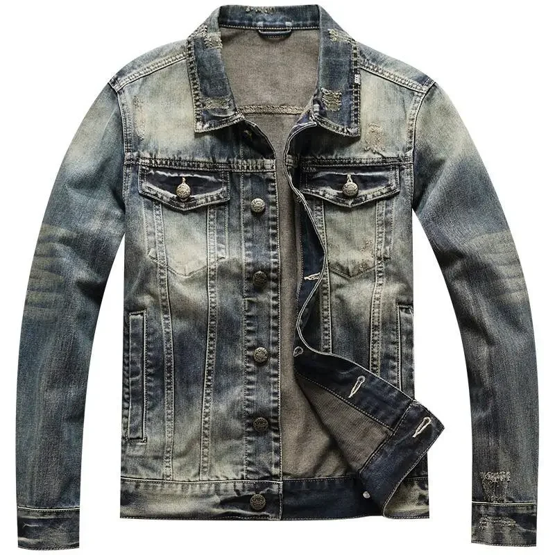 Autumn Cowboy Coat for Men Trendy Vintage Denim Jackets Man Cheap Price Stylish Japanese Retro Original Korea Aesthetic Low Rock