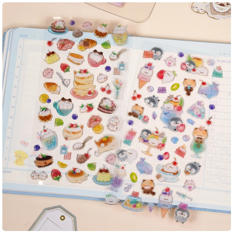 3 pcs Random Cute Candy Color Animals Flash Decor Stickers Scrapbooking Diy Journaling Cute Stationery Diary Sticker Gift Prizes