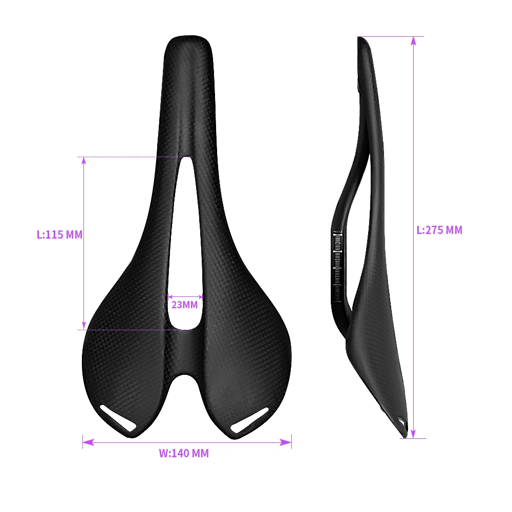 No Logo Full Carbon Fiber Bicycle Saddle Road MTB Bike Carbon Saddle Seat Matt Black Bike Cushion 275*140mm Cycling Parts