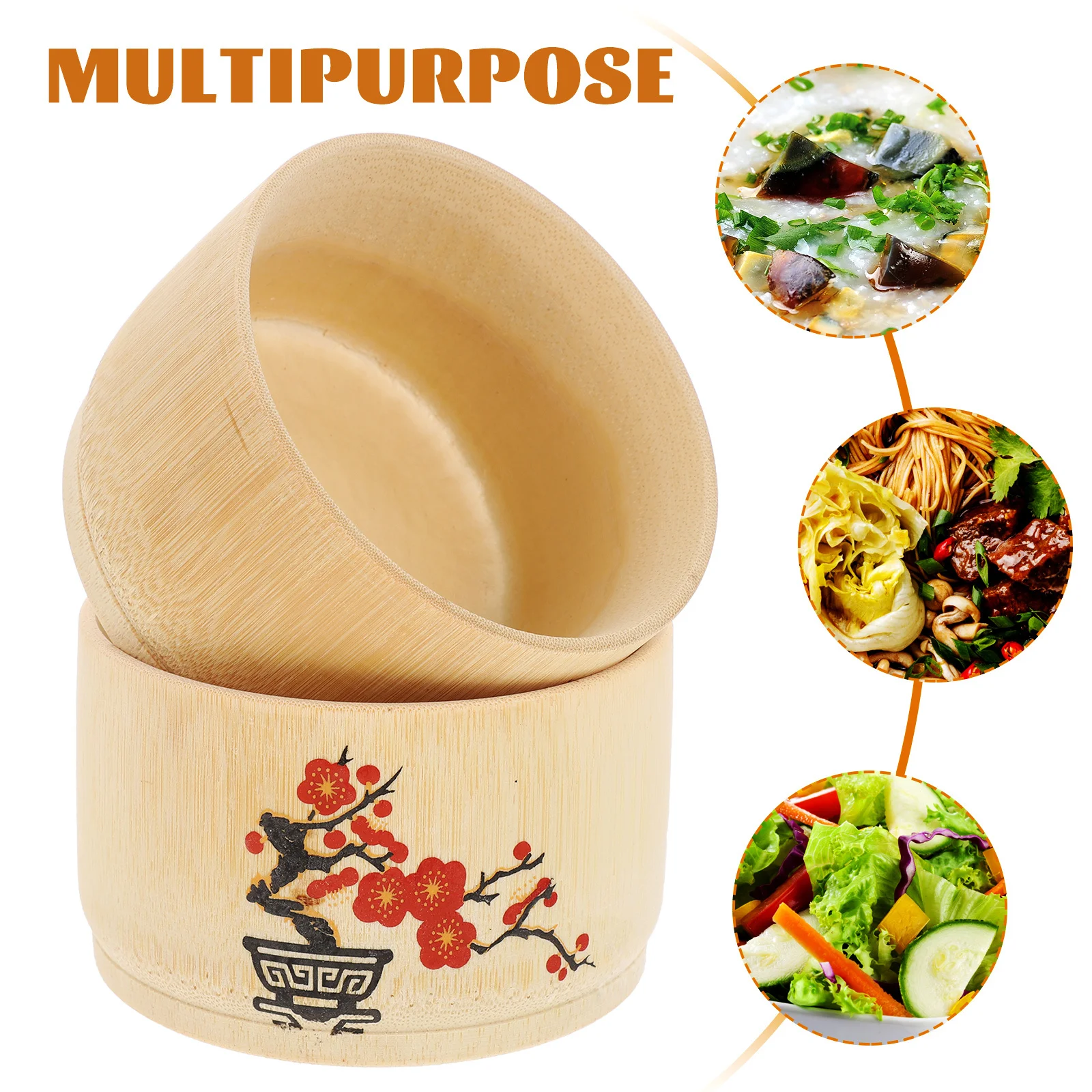 

2 шт., бамбуковая миска для детской каши без краски, штабелируемая детская миска для супа и лапши с гладкими краями, кухонная миска для еды