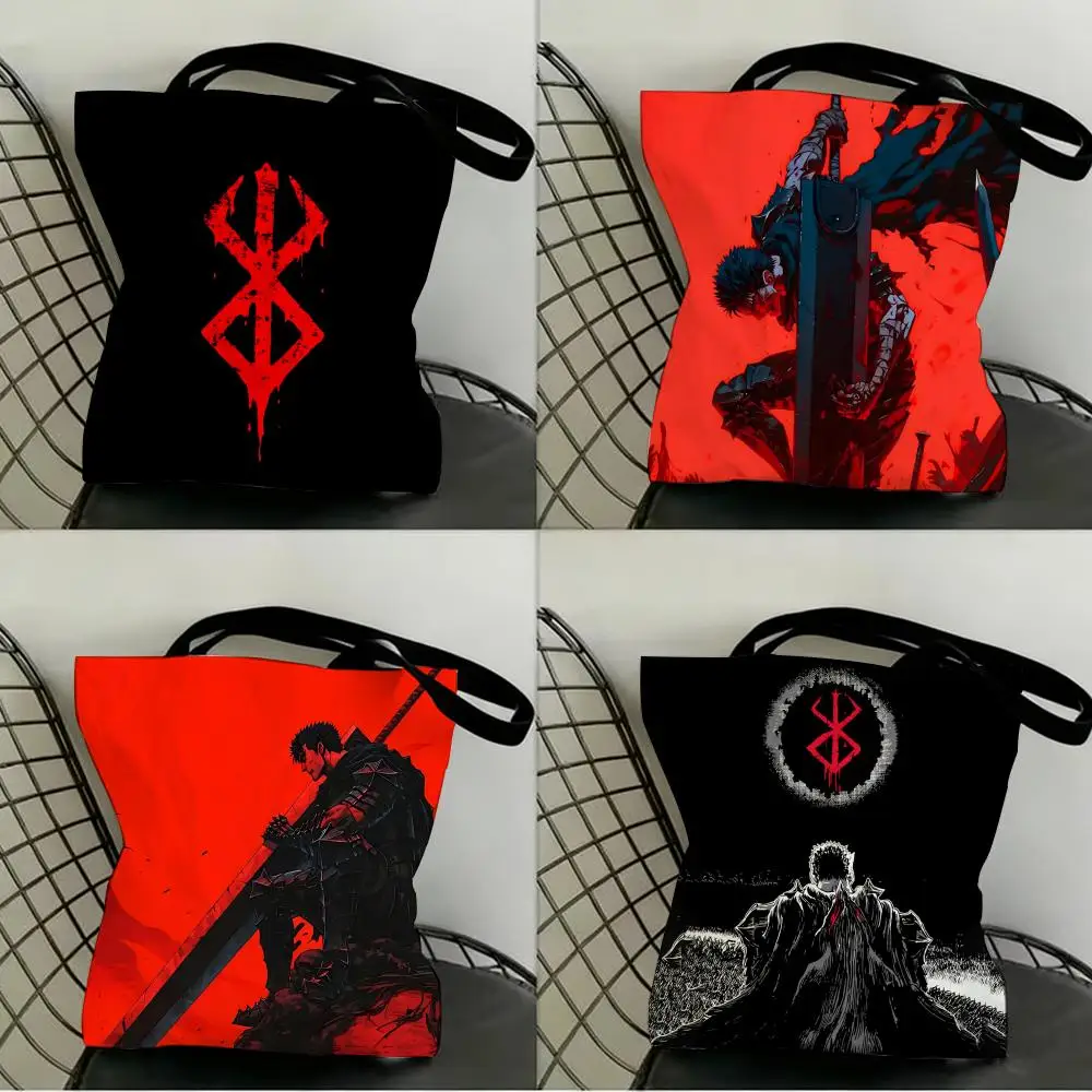 Bolsas de almacenamiento, bolsa de compras, bolsa de lona para supermercado, bolsa de mano para fiesta de Navidad, bolso de mano para mujer, clásico, estilo anime Berserk