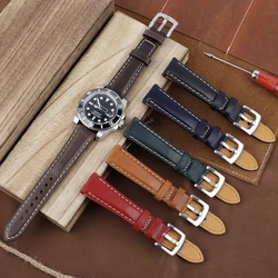 Vintage Genuine Leather Watchbands Men Women Bracelet 18/19/20 21/22mm Handmade Cowhide Watch Strap Stainless Steel Buckle