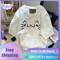Kawaii Cat Expressi Graphic T-Shirt 100% Cotton Summer Tee for Men & Women Cute Casual Soft Cotton Top with Playful Kitten Print