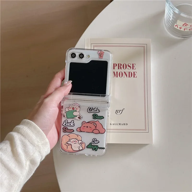 Funda de teléfono con cordón de oso lindo para Samsung Galaxy Z Flip 6 5 4 3, funda trasera protectora para ZFlip4 ZFlip5 ZFlip6