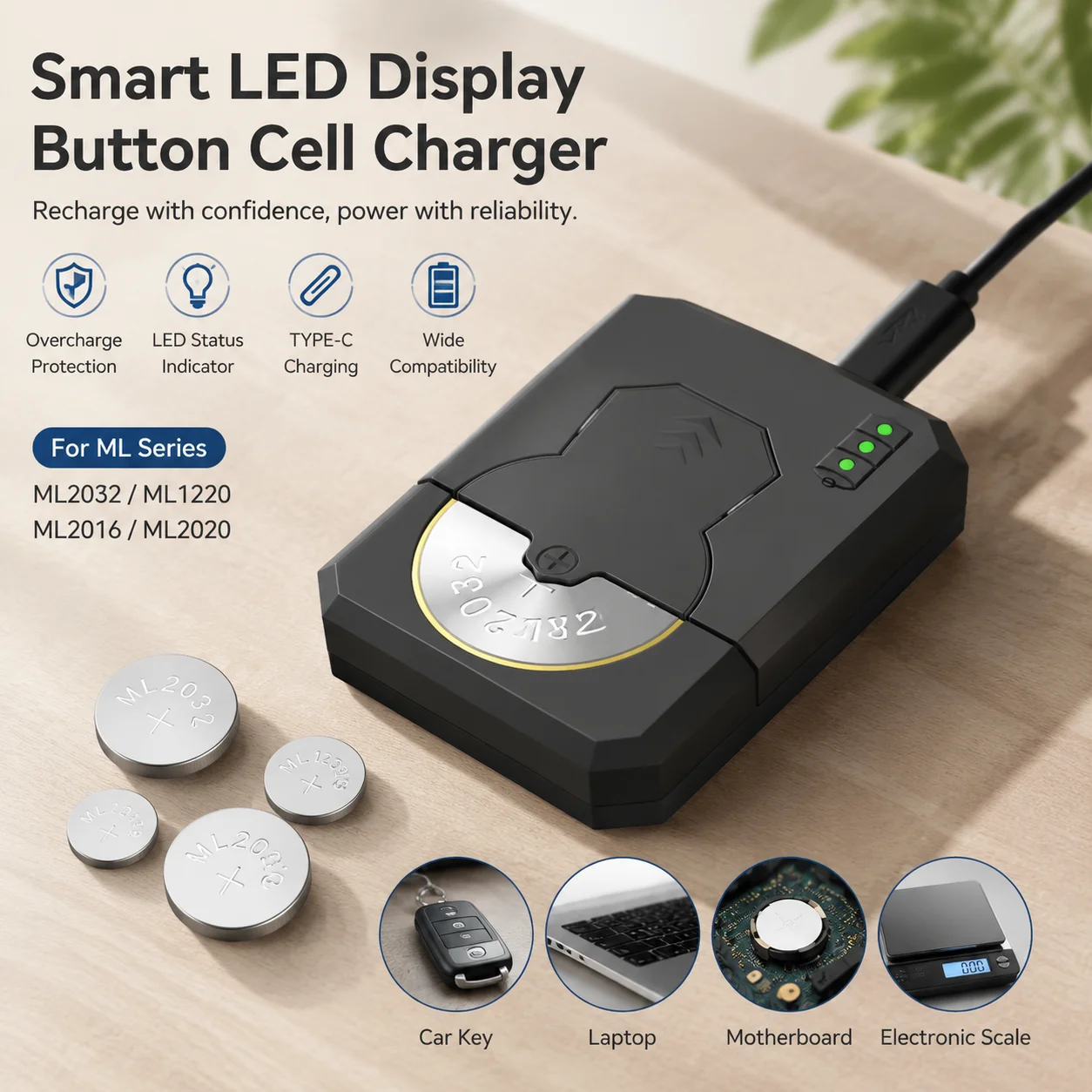 High Efficiency Rechargeable Battery Charger ML2032 ML2016 ML2020 ML1220 Charging Dock Station for Watches and Remotes 2026 New