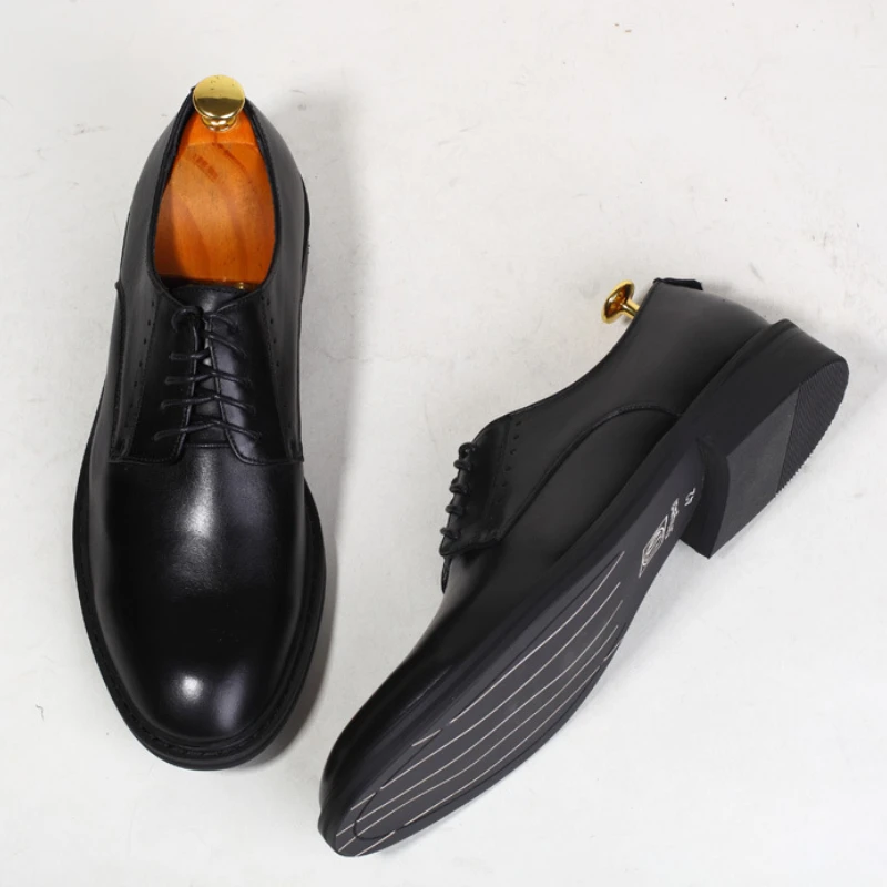 

Luxury Italian Men's Dress Derby Shoes Genuine Leather 2024 Autumn Fashion Round Toe Lace-up Elegant Wedding Social Shoes Man